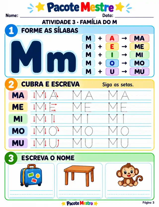 Exemplo de ficha para praticar o traçado das letras